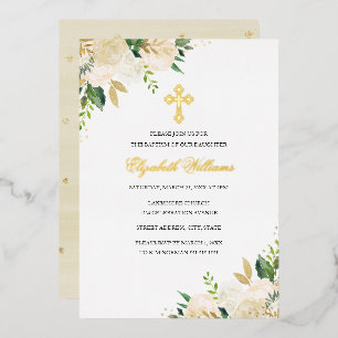 Elegant Gold Watercolor Floral Baptism