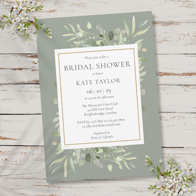 Elegant Gold Watercolor Greenery Bridal Shower Invitation (Elegant Gold Watercolor Greenery Bridal Shower Invitation)