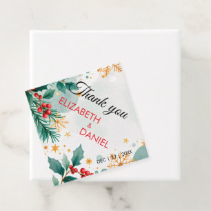 Elegant Gold Watercolor Holly Christmas Favour Tag