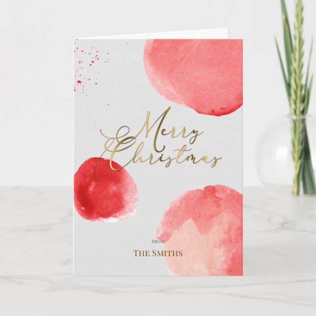 Elegant Gold Watercolor Merry Christmas Note Card (Front)