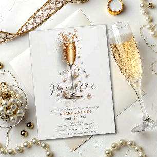 Elegant Gold Watercolor Prosecco Petals Wedding Invitation