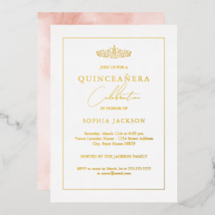 Elegant Gold Watercolor Quinceanera Birthday
