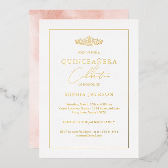 Elegant Gold Watercolor Quinceanera Birthday  (Front/Back)