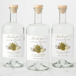 Elegant Gold Watercolor Roses Wedding Thank You Liquor Bottle Label