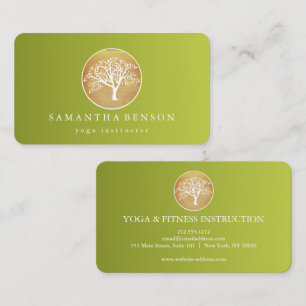 Elegant Gold Watercolor Tree Yoga and Meditation B Business Card