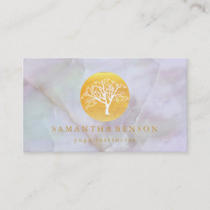 Elegant Gold Watercolor Tree Yoga and Meditation B Business Card
