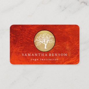 Elegant Gold Watercolor Tree Yoga and Meditation Business Card