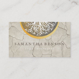 Elegant Gold Watercolor Tree Yoga and Meditation Business Card