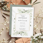 Elegant Gold Watercolour Greenery 70th Birthday Invitation<br><div class="desc">Featuring delicate watercolour leaves,  this chic 70th birthday invitation can be personalised with your special birthday information,  with a silver sage background on the reverse. Designed by Thisisnotme©</div>