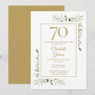 Elegant Gold Watercolour Greenery 70th Birthday Invitation