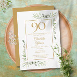 Elegant Gold Watercolour Greenery 90th Birthday Invitation<br><div class="desc">Featuring delicate watercolour leaves,  this chic 90th birthday invitation can be personalised with your special birthday celebration information,  with a golden background on the reverse. Designed by Thisisnotme©</div>