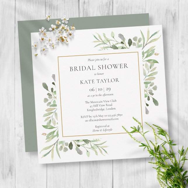 Elegant Gold Watercolour Greenery Bridal Shower Invitation (Creator Uploaded)