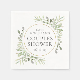 Elegant Gold Watercolour Greenery Couples Shower Napkin