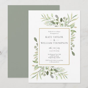 Elegant Gold Watercolour Greenery Engagement Invitation