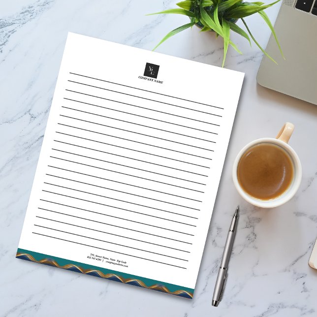 Elegant Gold Wave Blue Teal Logo Business Notepad (Creator Uploaded)