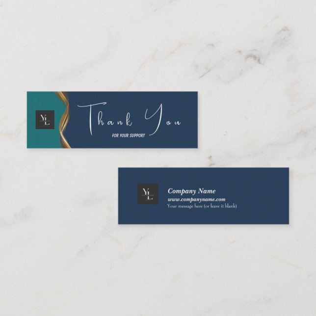 Elegant Gold Wave Blue & Teal Logo Thank You Card (Front/Back)