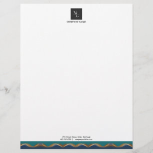 Elegant Gold Wave Blue Teal with Business Logo Custom Letterhead