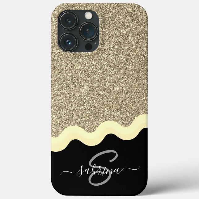 Elegant Gold Wave Glitter Monogrammed Name Case-Mate iPhone Case (Back)