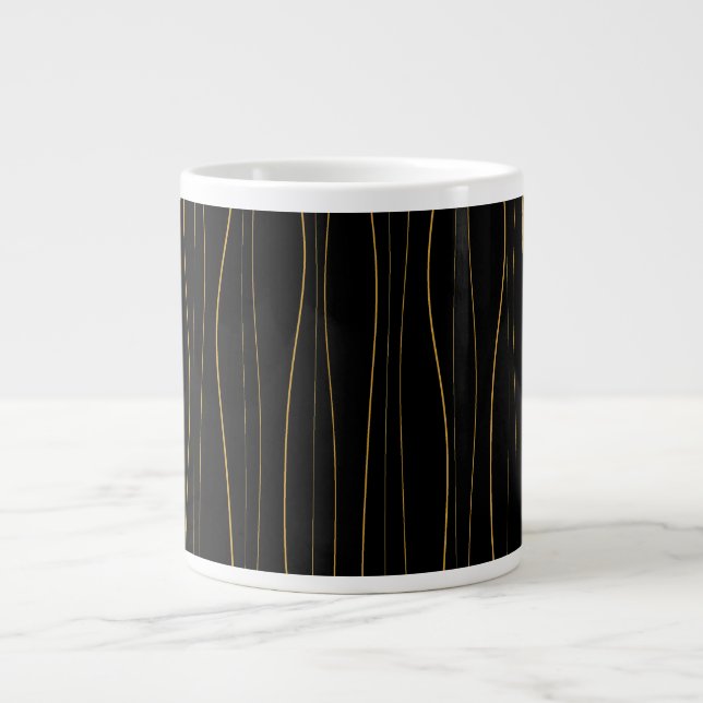 Elegant Gold Wavy Lines Pattern Large Coffee Mug (Front)