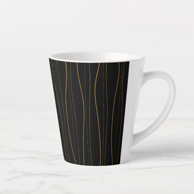 Elegant Gold Wavy Lines Pattern Latte Mug (Right)