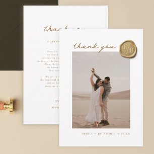 Elegant Gold Wax Seal Photo Wedding Thank You Card