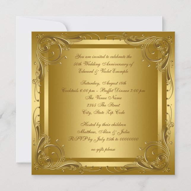 Elegant Gold Wedding Anniversary Party Invitation (Front)