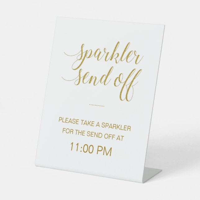 Elegant Gold Wedding Bride Groom Sparkler Send Off Pedestal Sign (Front)