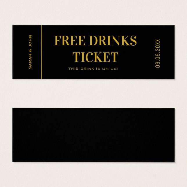 Elegant Gold Wedding Drink Ticket Voucher  (Front & Back)