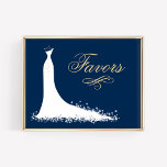 Elegant Gold Wedding Favors Gown Bridal Shower Poster<br><div class="desc">Wedding bridal shower favors display sign / poster for the stylish bride-to-be features a flowing wedding gown design,  custom text that can be personalized. White,  navy blue (can be customized),  and champagne gold / tan colors.</div>