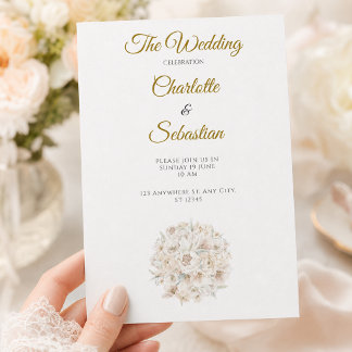 Elegant Gold Wedding Floral Minimal Chic Invitation