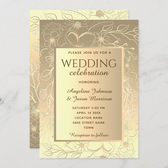 Elegant Gold Wedding Invitation (Front/Back)