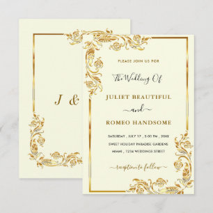 Elegant Gold Wedding Invitation Golden Leaves