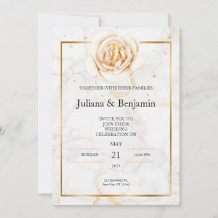 Elegant Gold Wedding Invitation with Floral Accent