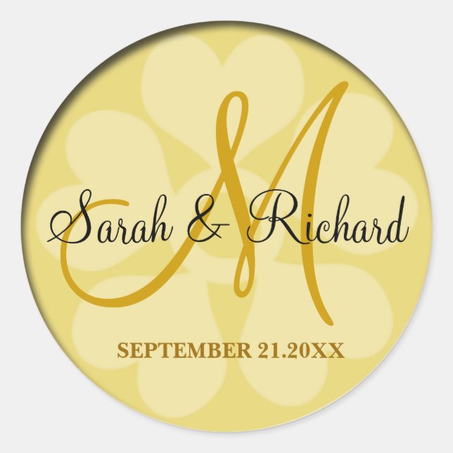 Elegant Gold Wedding Monogram Classic Round Sticker (Front)