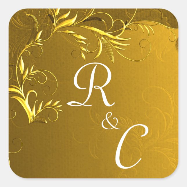 Elegant Gold Wedding Monogram Square Sticker (Front)