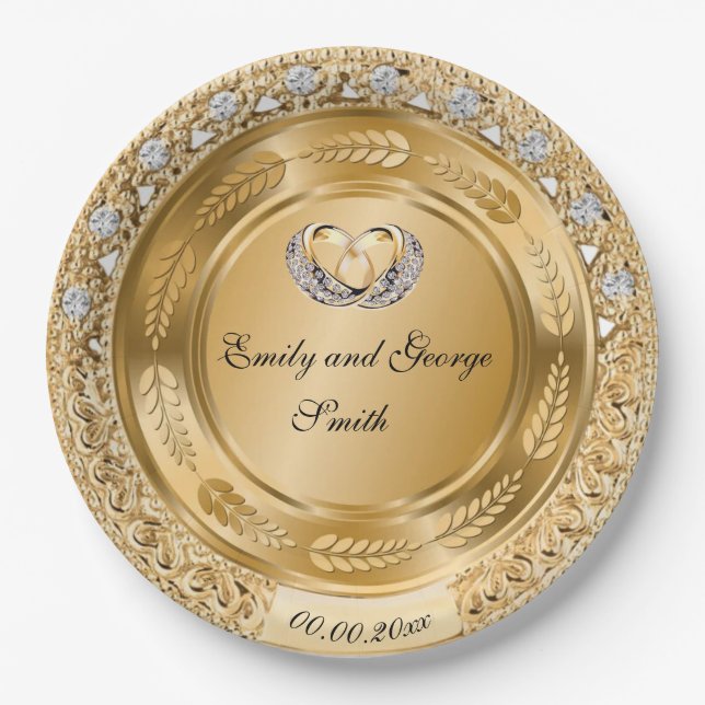 Elegant Gold Wedding Personalised Paper Plate (Front)