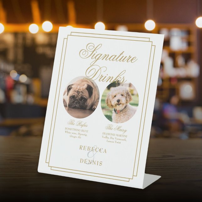 Elegant Gold Wedding Pet Dog Signature Drinks Pedestal Sign (Elegant Gold Wedding Pet Dog Signature Drinks Pedestal Sign)