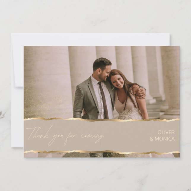 Elegant Gold Wedding Photo Thank You Cards (Front)