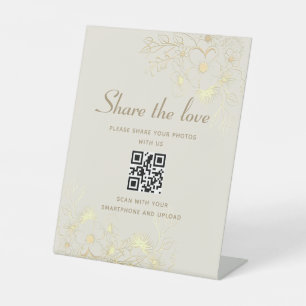 Elegant Gold Wedding QR code Pedestal Sign