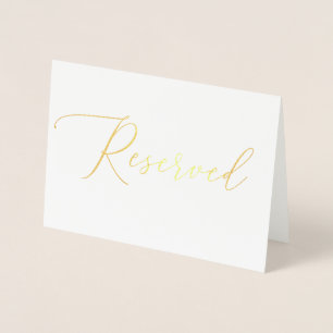 Elegant gold wedding reserved sign. Classic script Foil Card