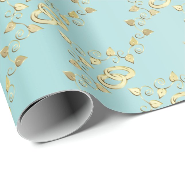 Elegant Gold Wedding Rings on  Light Blue Wrapping Paper (Roll Corner)