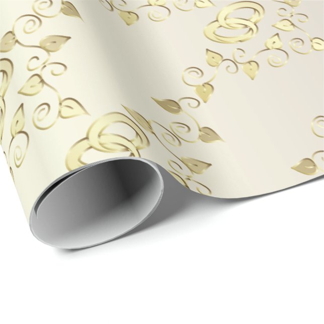 Elegant Gold Wedding Rings On White Satin Wrapping Paper (Roll Corner)