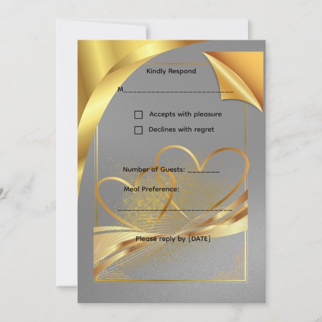 Elegant Gold Wedding RSVP Card | Editable Response (Front)