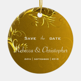 Elegant Gold Wedding Save the Date Ceramic Tree Decoration