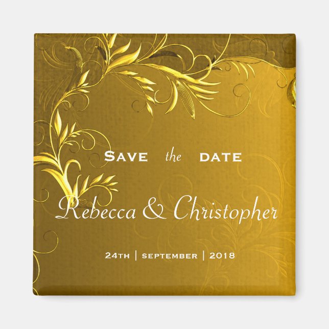 Elegant Gold Wedding Save the Date Magnet (Front)