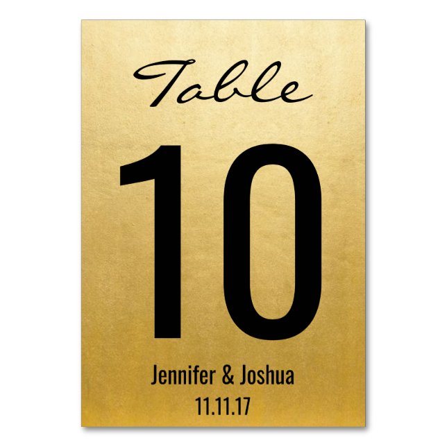 Elegant Gold Wedding Table Numbers Cards Templates (Front)
