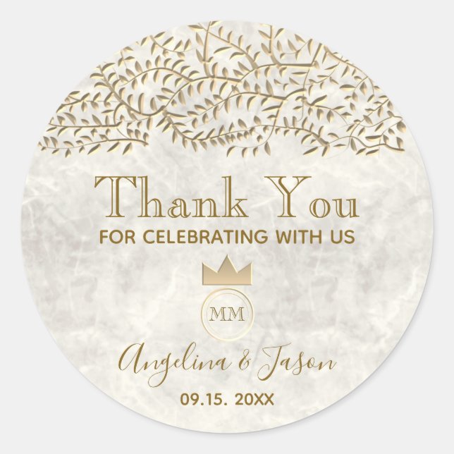 Elegant Gold Wedding Thank You Classic Round Sticker (Front)
