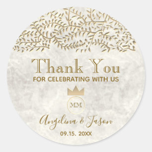 Elegant Gold Wedding Thank You Classic Round Sticker