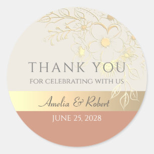 Elegant Gold Wedding Thank You Classic Round Sticker