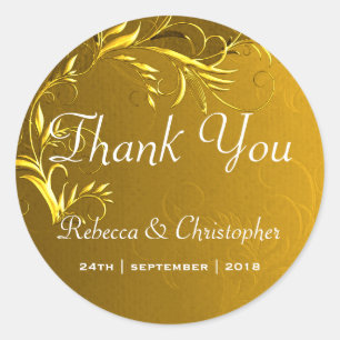 Elegant Gold Wedding Thank You Classic Round Sticker